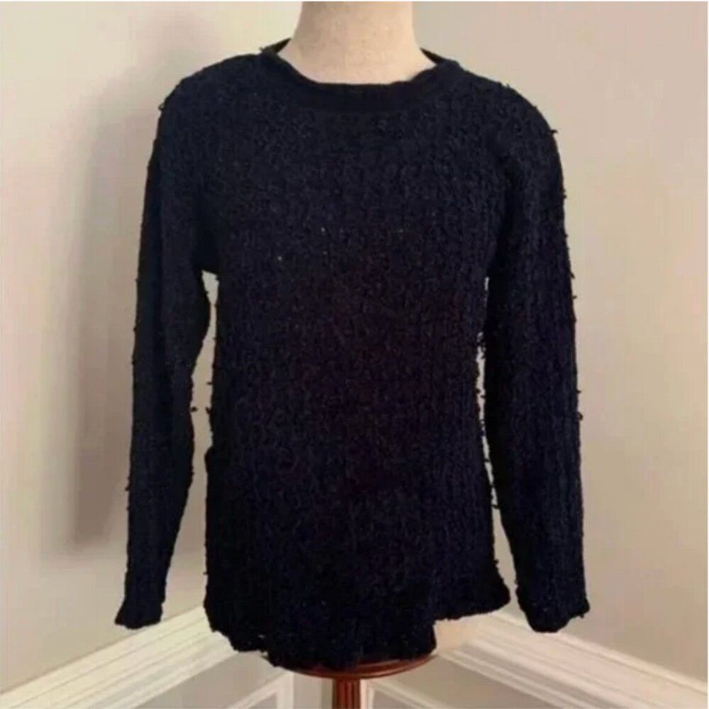 Valerie Stevens Women's Vintage Long Sleeve Chenille Sweater Navy Blue Size PM